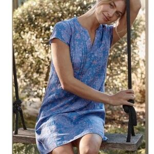 J JILL LOVE LINEN BLUE DITSY FLORAL MINI DRESS MEDIUM PETITE